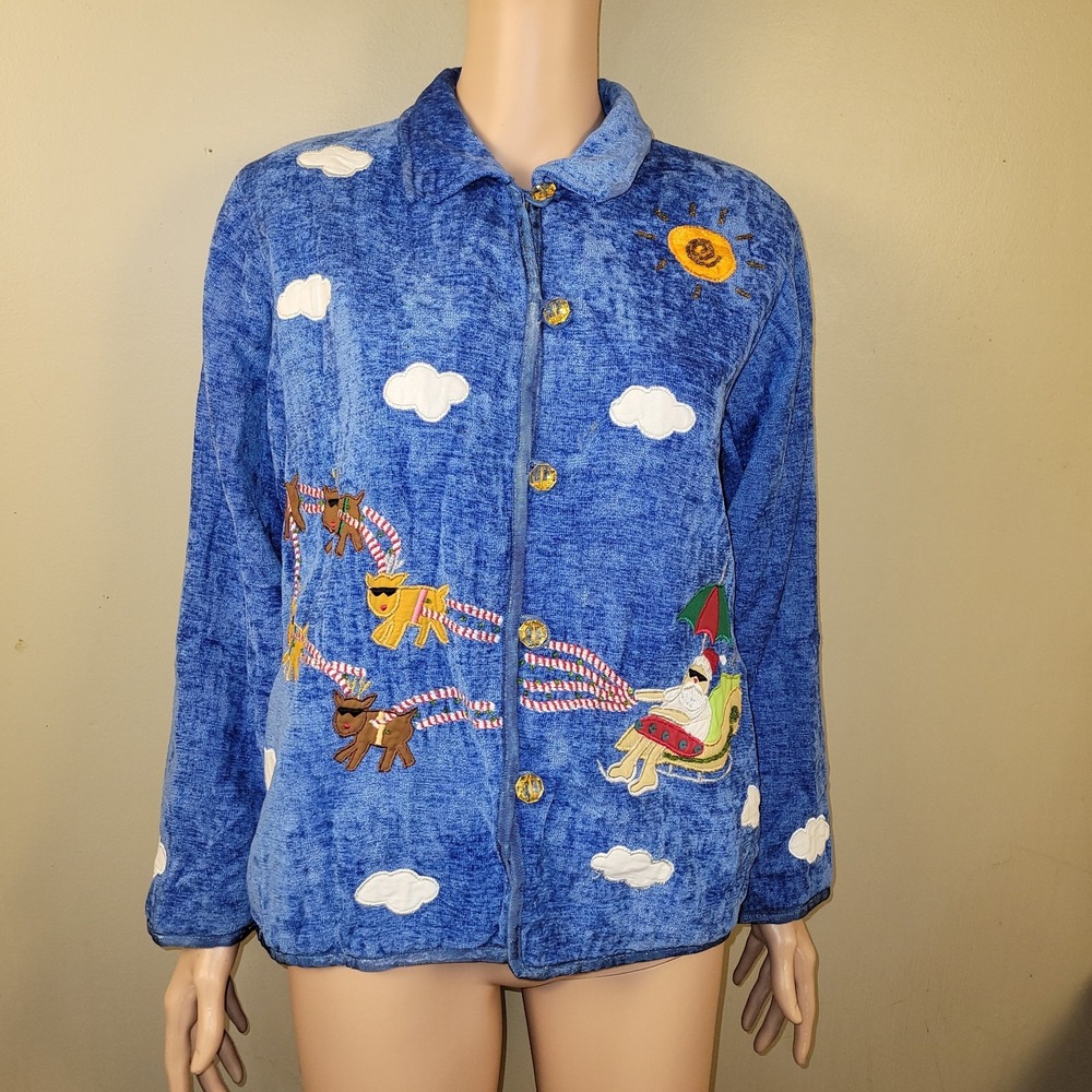 Casual Designs Vintage Blue Rayon Embroidered Button-Up Jacket – Size S‎ –...